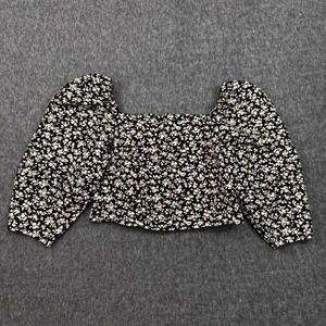 Levi's black Floral Puff Sleeve Crop Top women S smocked back cottagecore